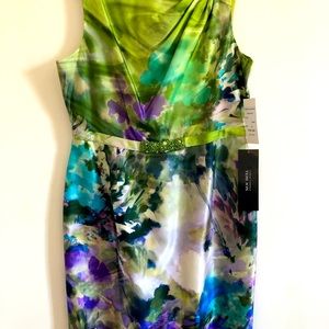 Silk New Teri Jon Cocktail Dress Watercolour Dress